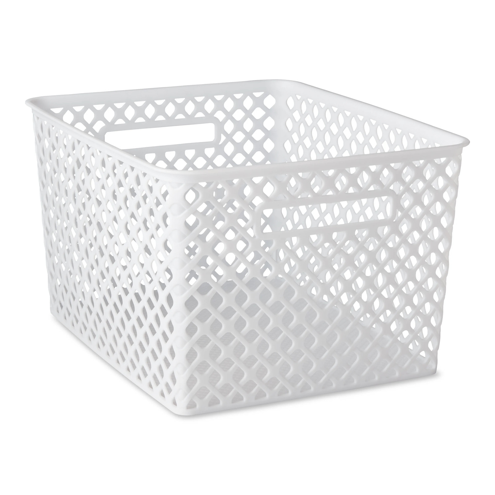 Large White Decorative Plastic Storage Basket, 14.7 in x 12 in x 8.5 in