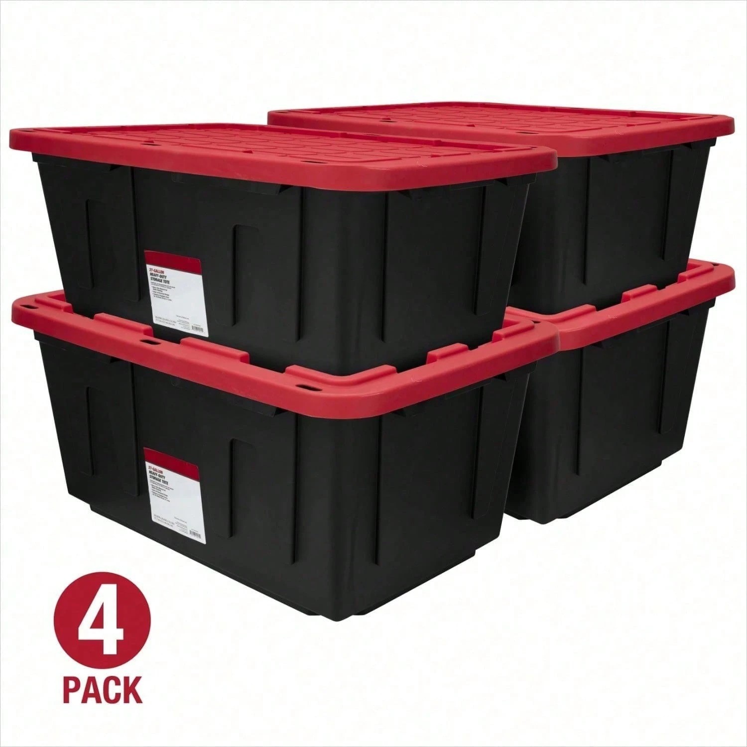 4 Pack 27 Gallon Heavy Duty Storage Bins with Snap Lid Garage Organizer