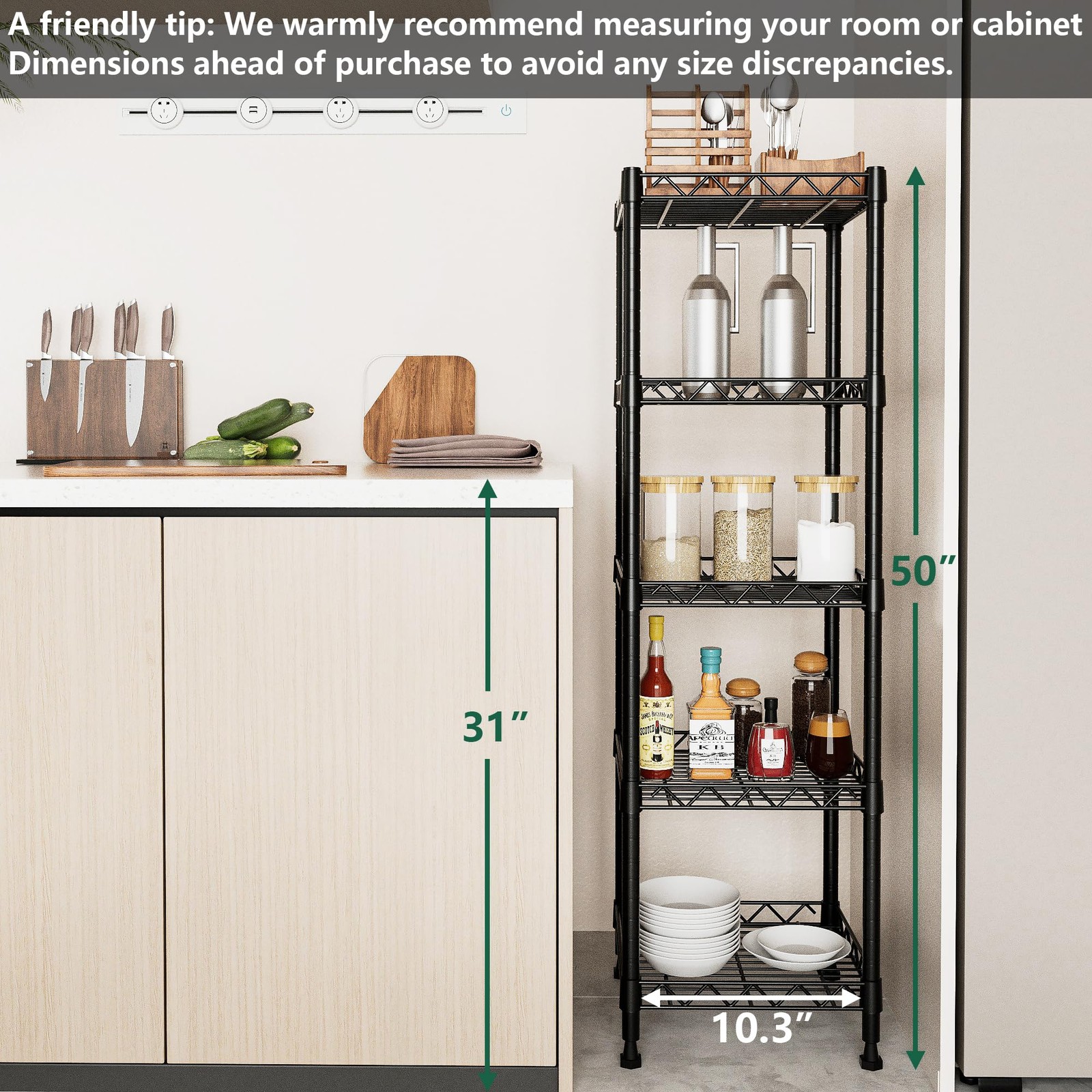 GIOTORENT 5 Tier Standing Shelving Metal 11.8D x 11.8W x 50.0H (5Tier), Black