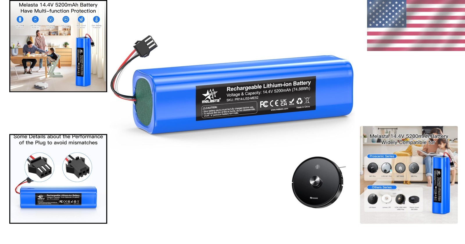 High Capacity 5200mAh Battery for Proscenic M7 Pro