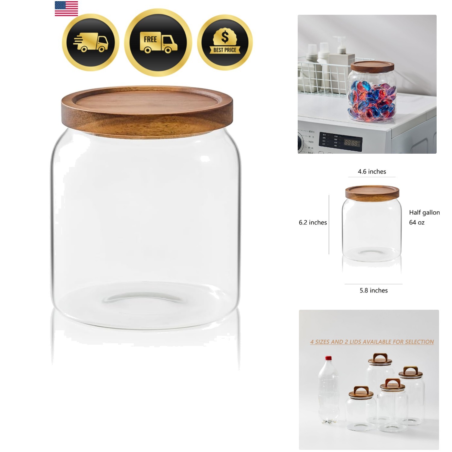 Glass Jars for Laundry Room Organization, Half-Gallon Laundry Pods Container,…