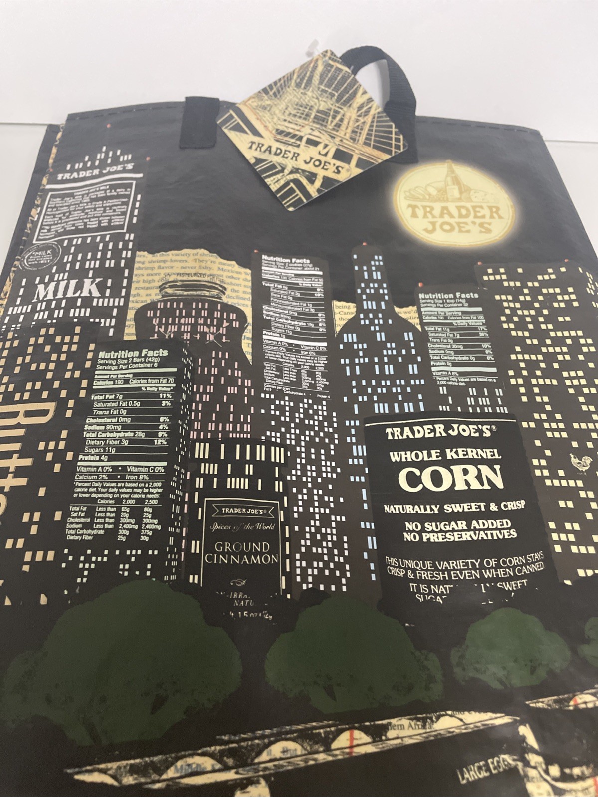 Trader Joe’s Nocturne Reusable Shopping Bag Black Night City Corn NY – New Tags