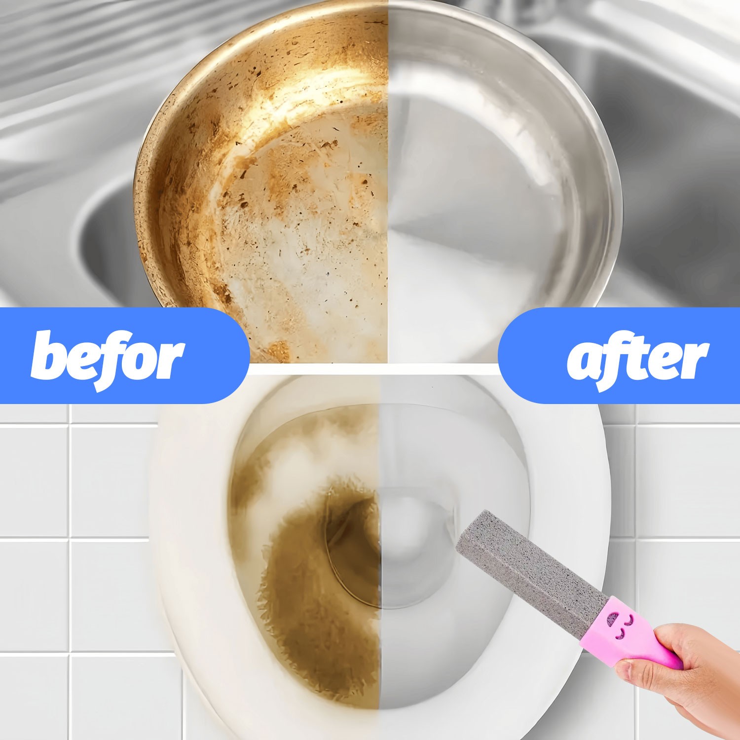 5/6 Packs Heavy Duty Handle Pumice Stone Cleaner Toilet Sink Hard Stain Remover