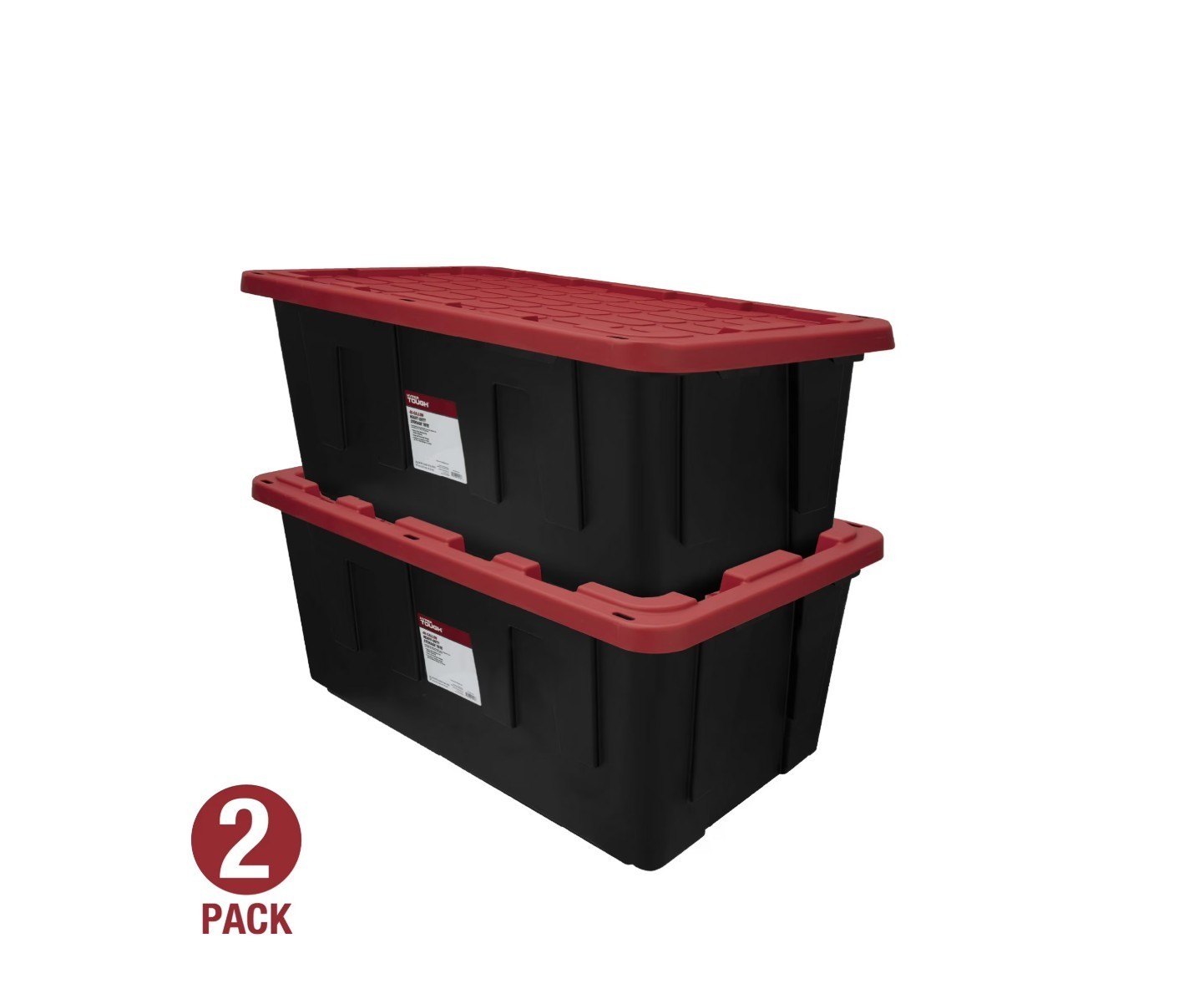 2-Pack Hyper Tough 40 Gal Storage Bin Snap Lid Heavy Duty Black Red