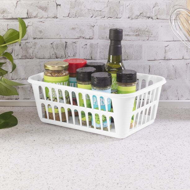 (6 pack) Storage Basket, Versatile Open Plastic Bin, White