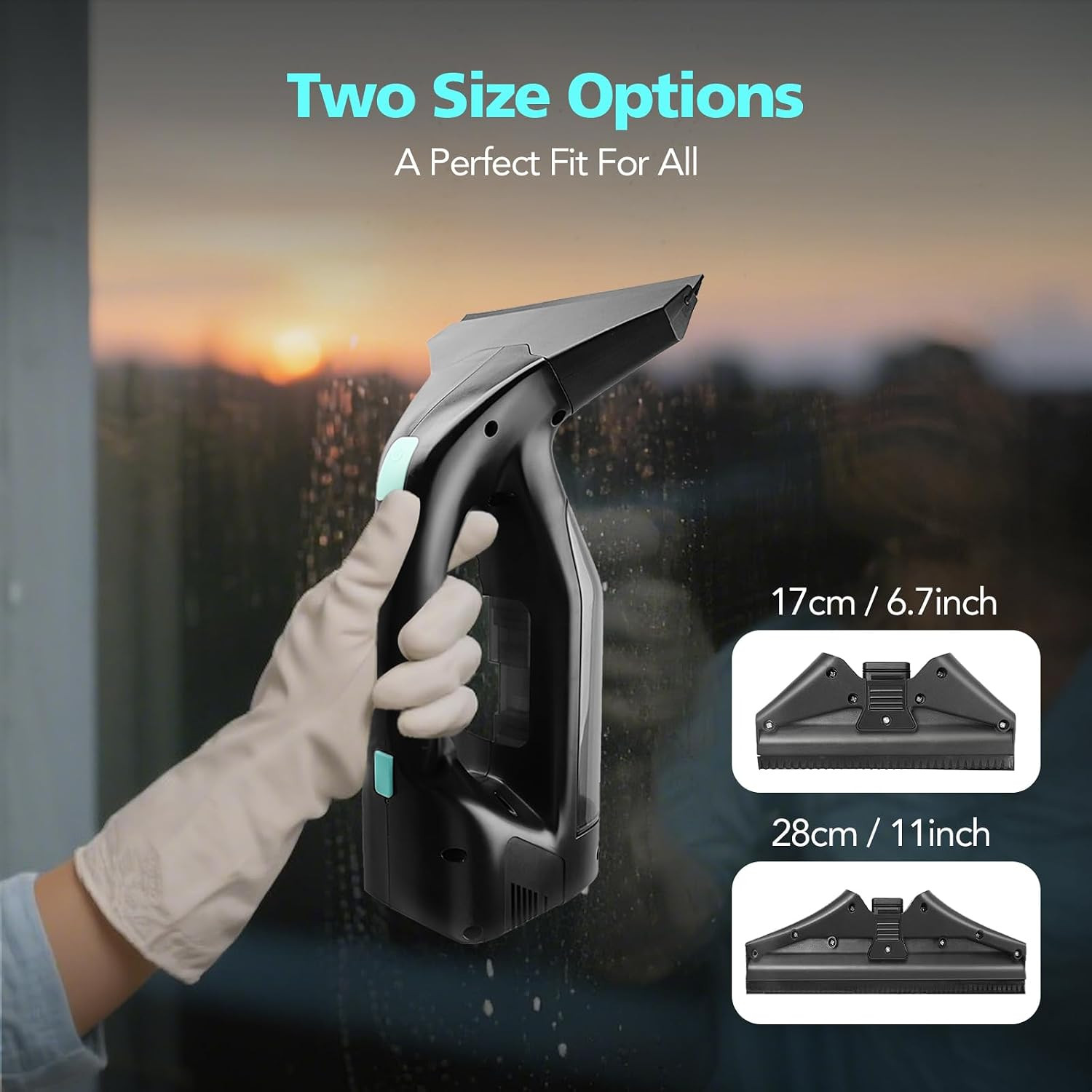 Window Vacuum Cleaner Kit Cordless, 35Min Runtime & 2 Suction Nozzles Cleaning T