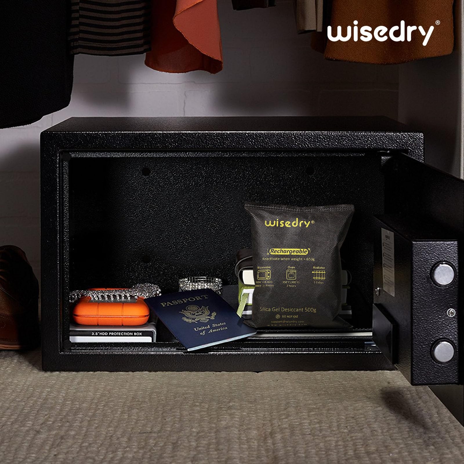 wisedry 2 x 500 Gram [2.2 lbs] Rechargeable Silica Gel Car 500 Gram, Black
