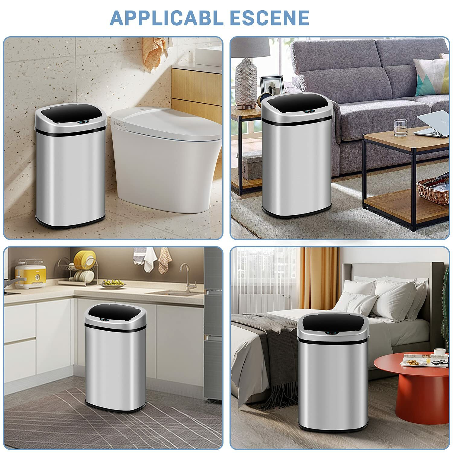 13 Gal Kitchen Bin Automatic Sensor Office Trash Can Stainless Touch Free w/ Lid