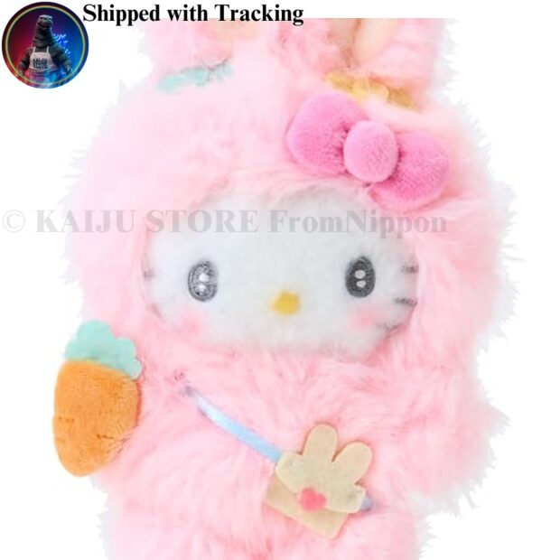 Hello Kitty Mascot Holder Fluffy Bunny Ears Sanrio Plush Keychain H18cm