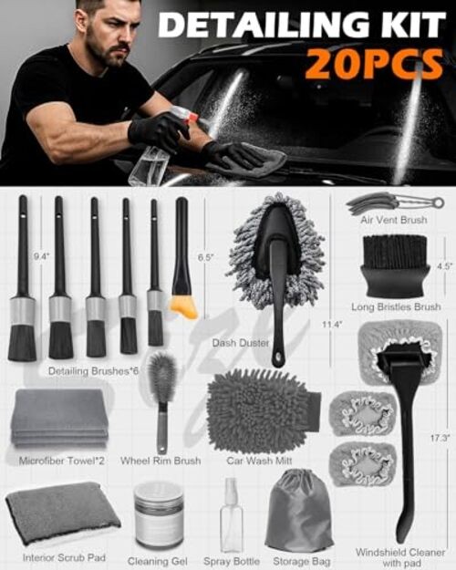 20Pcs Windshield Cleaner Tool – Car Interior Detailing Brush Kit with 200g