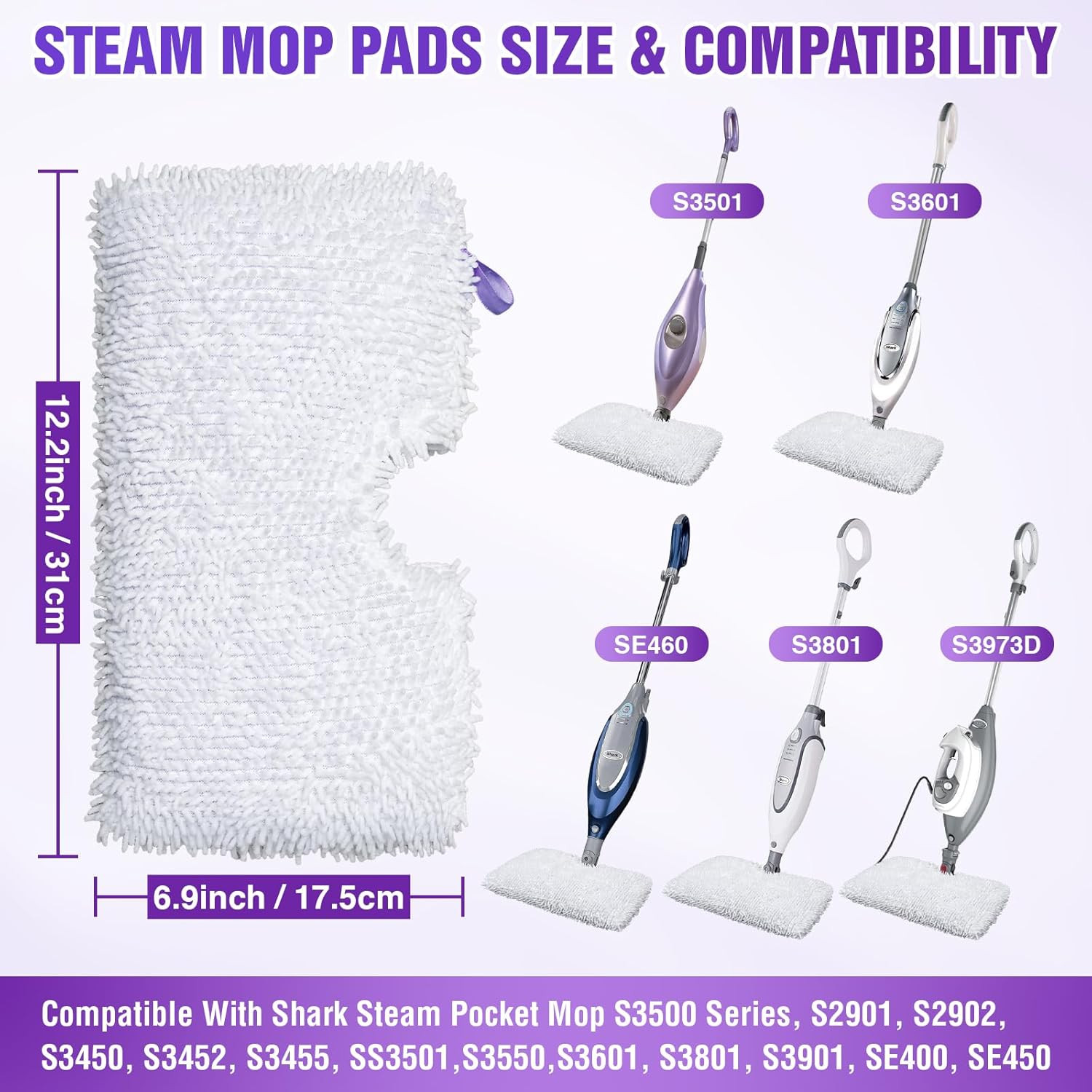 S3501 S3601 Steam Mop Replacement Pads Compatible with Shark Steam Pocket Mops S