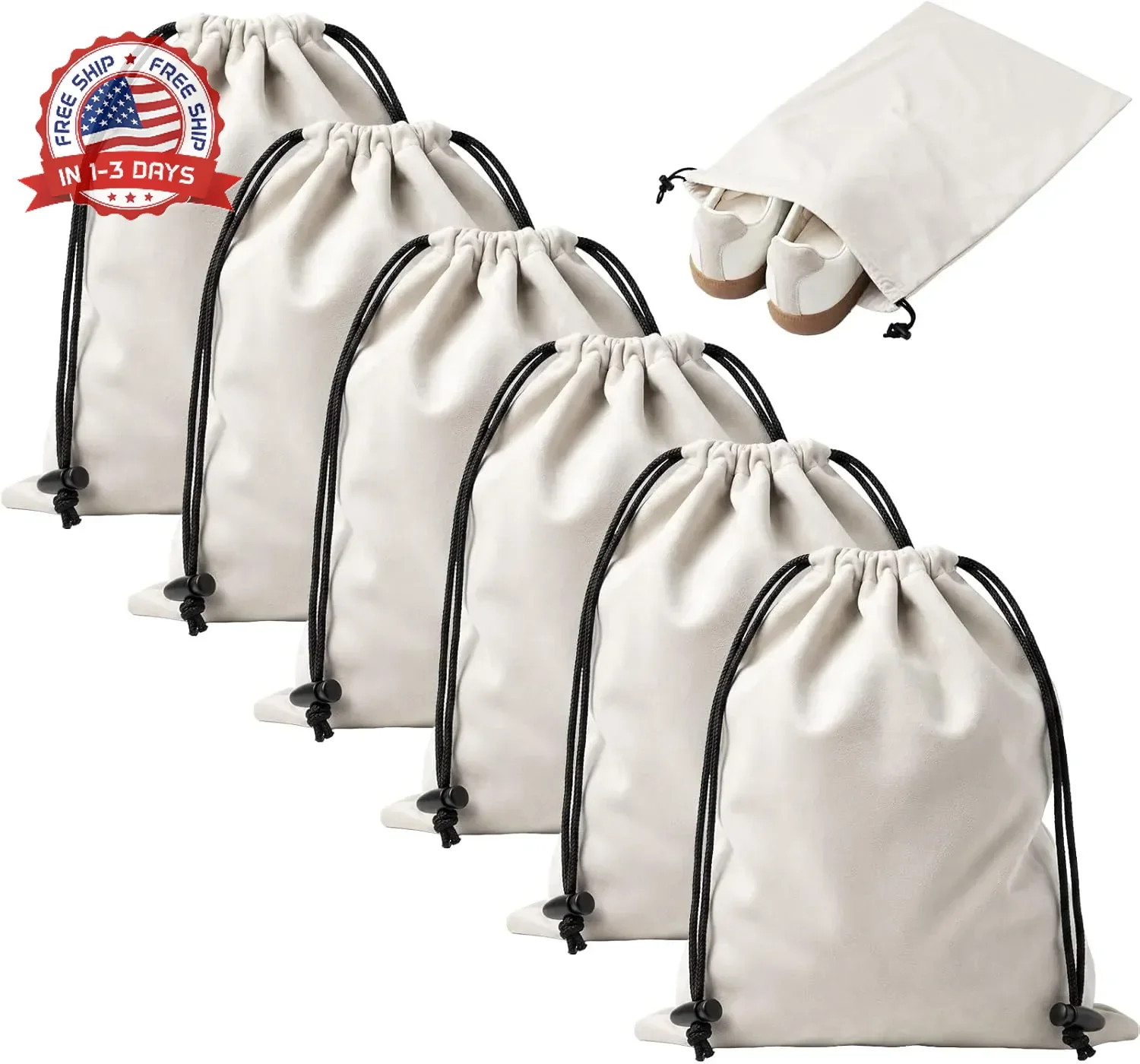 6 PCS Flannel Cloth Shoe Bags for Travel & Packing for Women & Men | 17.7 x 13.8