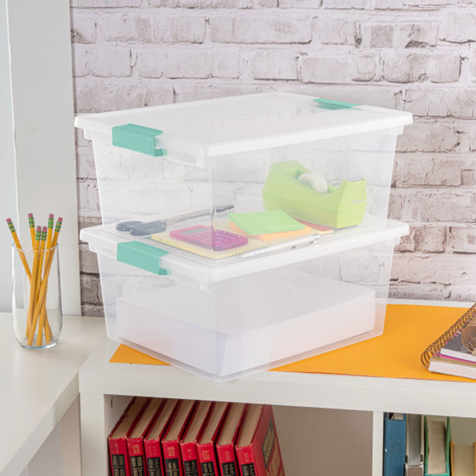 Sterilite Deep Plastic Stackable Storage Bin w/ Clear Latch Lid, Clear (4 Pack)