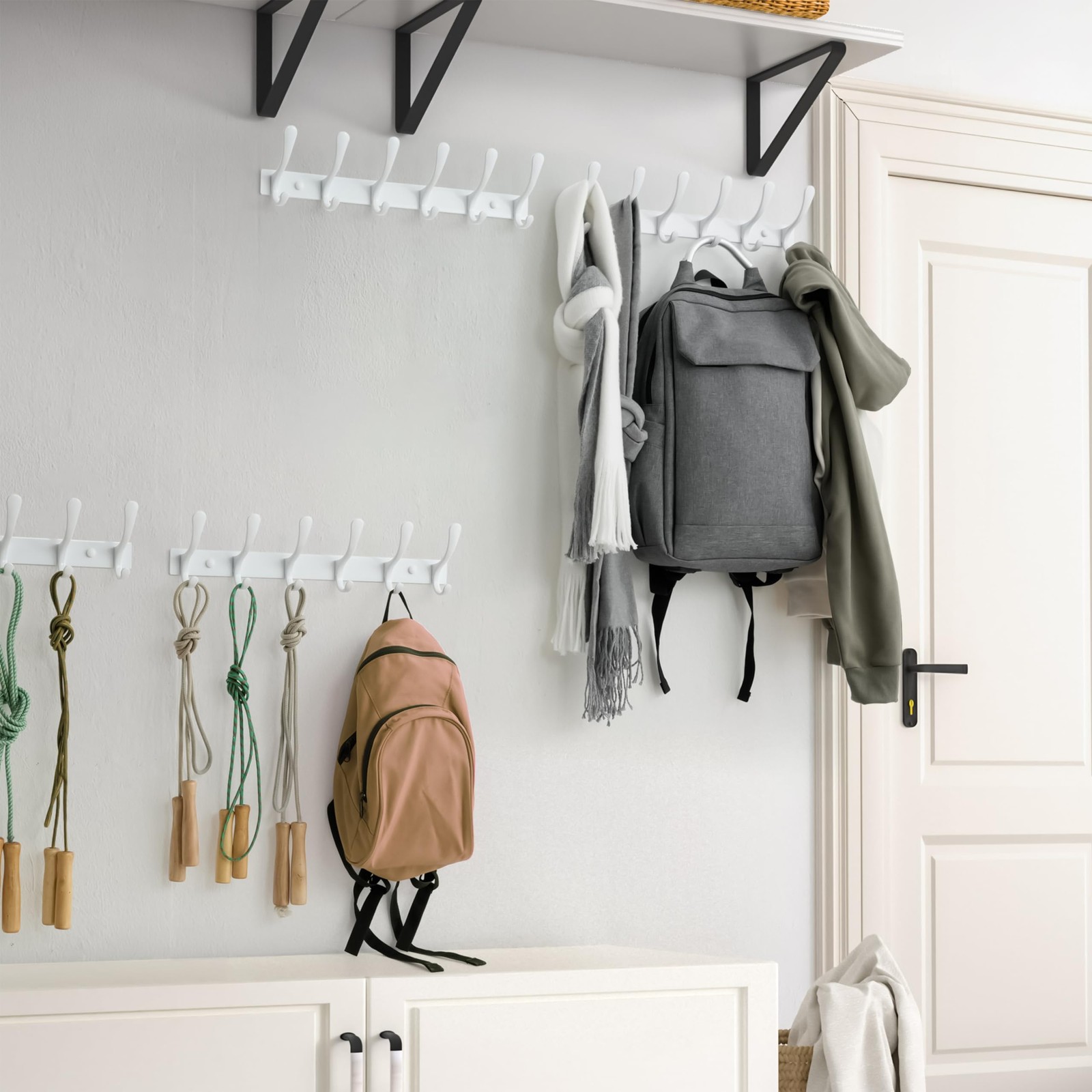Heavy Duty Wall Mounted Coat Rack 6 Hooks Stainless Steel Hanging Clothes