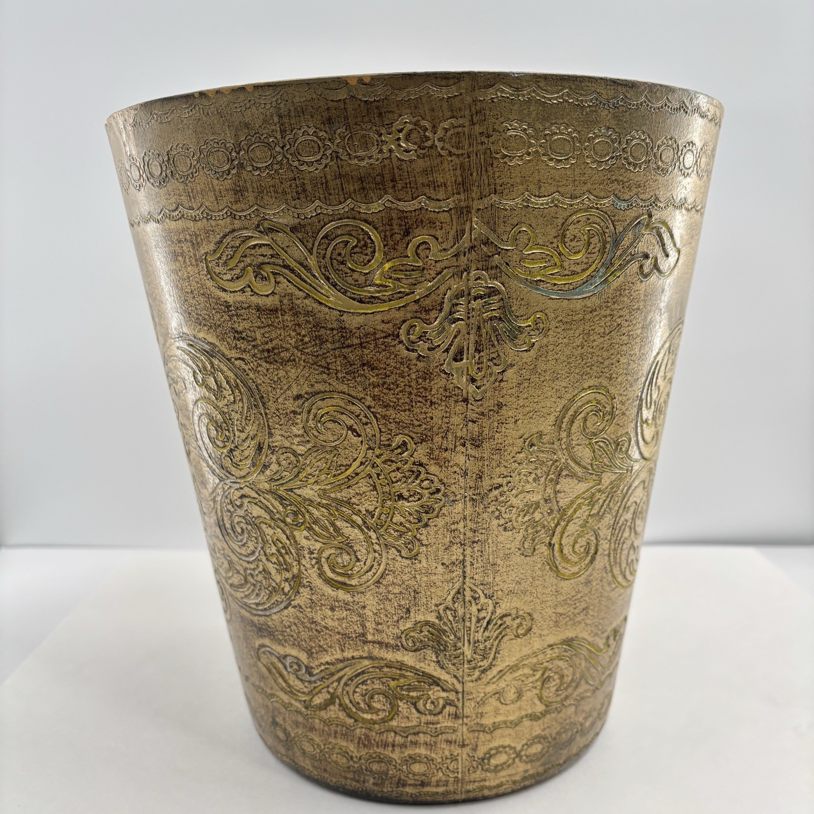 Vintage Italian Florentine Gilt Gold Plastic Wastebasket Italy