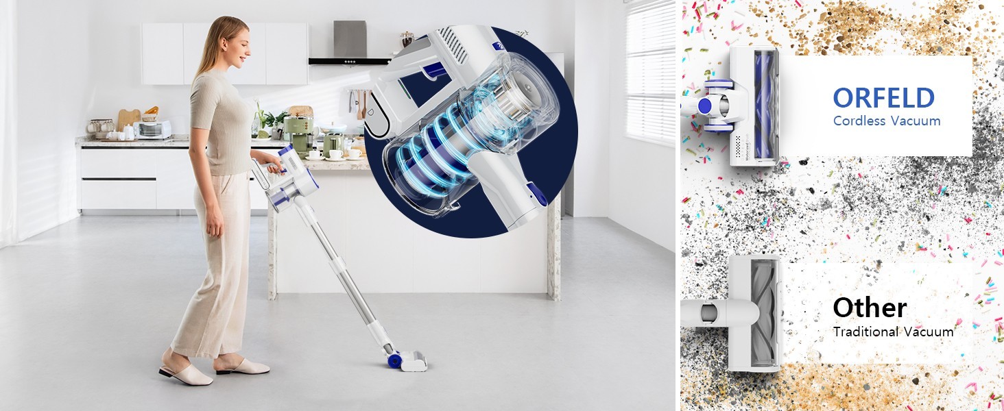 Cordless Vacuum Cleaner 50KPA Lightweight Stick Pet Hair Hardwood Floor Carpet
