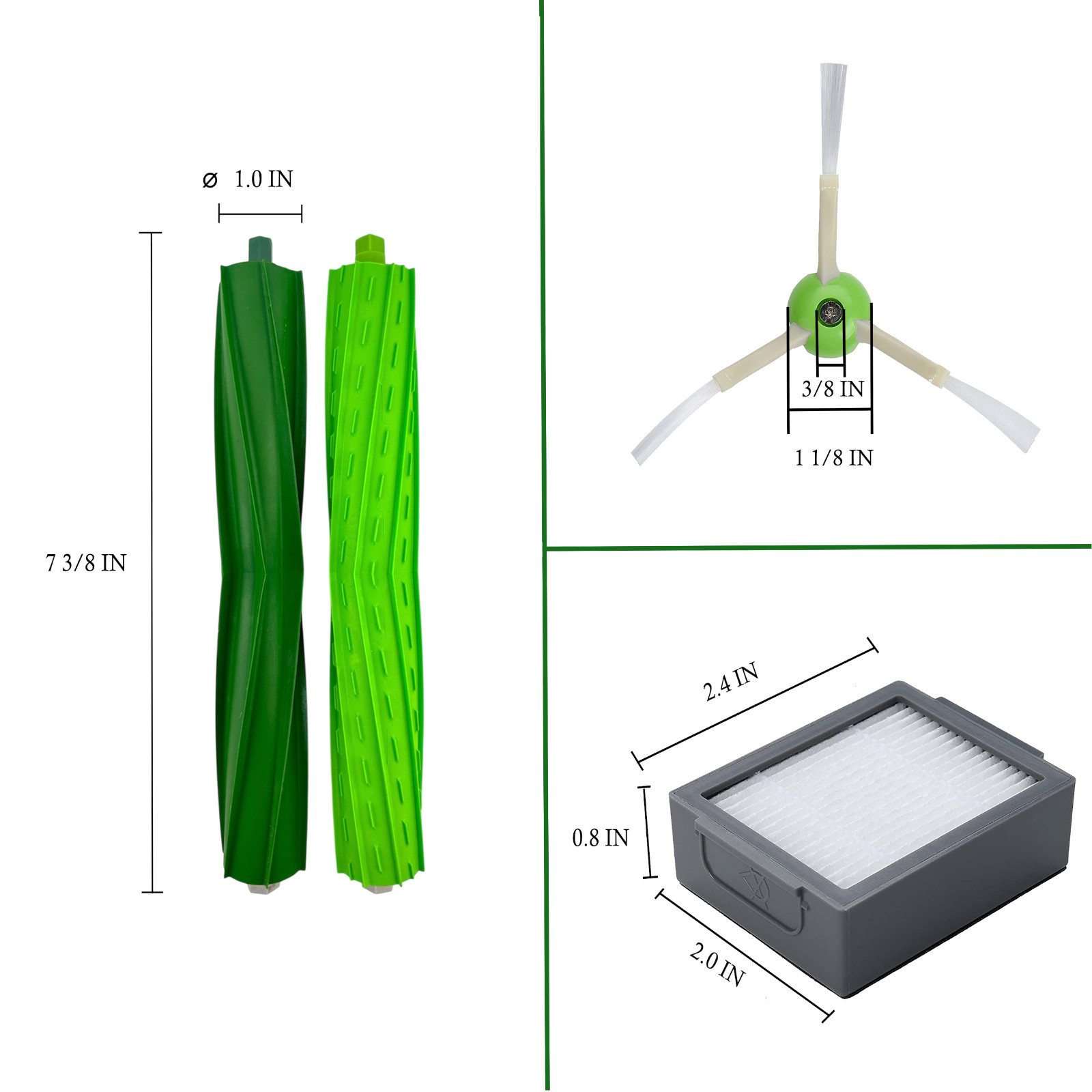 Replacement Parts Roller Filter Side Brush for iRobot Roomba i1+ i6 i8 j6 j7+ e5