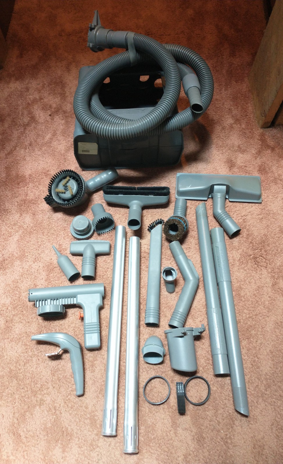 Kirby Vacuum Accessories Storage Caddy Hose Wands Tools & 3 Belts 20 pcs Used