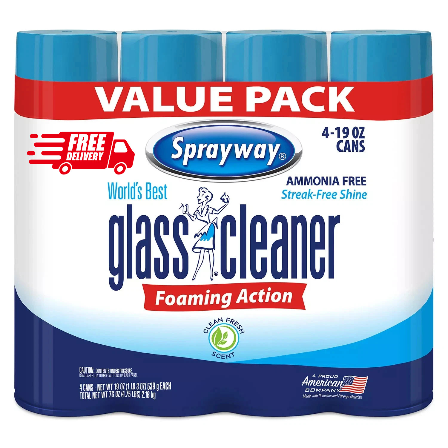 SHIPS FREE SAME DAY- Sprayway, Glass Cleaner, 19 Oz Cans, Pack of 4