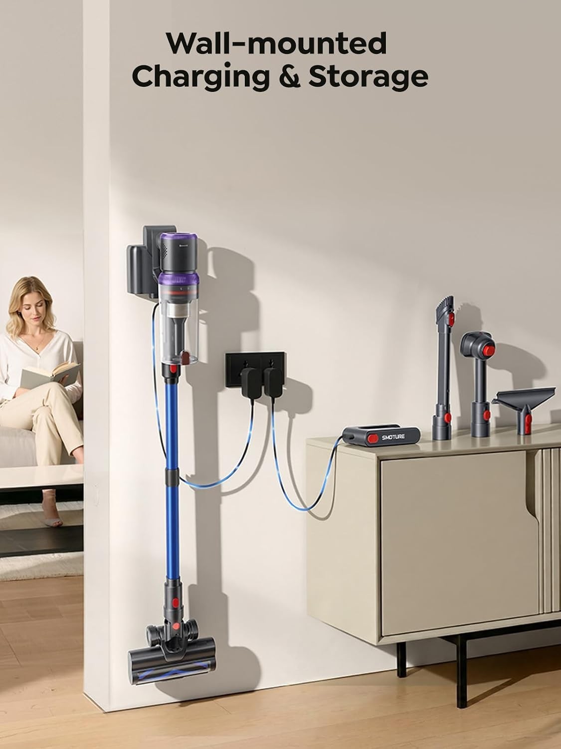 Cordless Vacuum Cleaner 650W 55KPA 70Mins Suction Pet Hair Carpet Floor