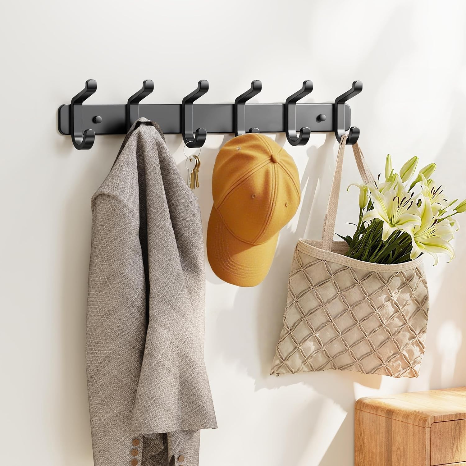 Coat Rack Wall Mounted Heavy-Duty Metal Coat Hanger 6 Hooks Hanging Hat Clothes