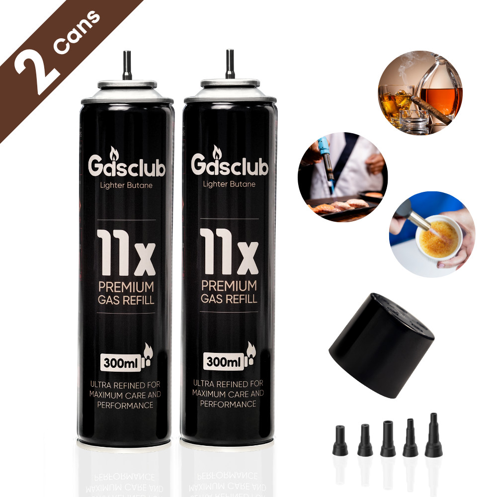 2 Cans GasClub 11X Refined Butane for Lighter Gas Fuel Refill 300mL Cartridge