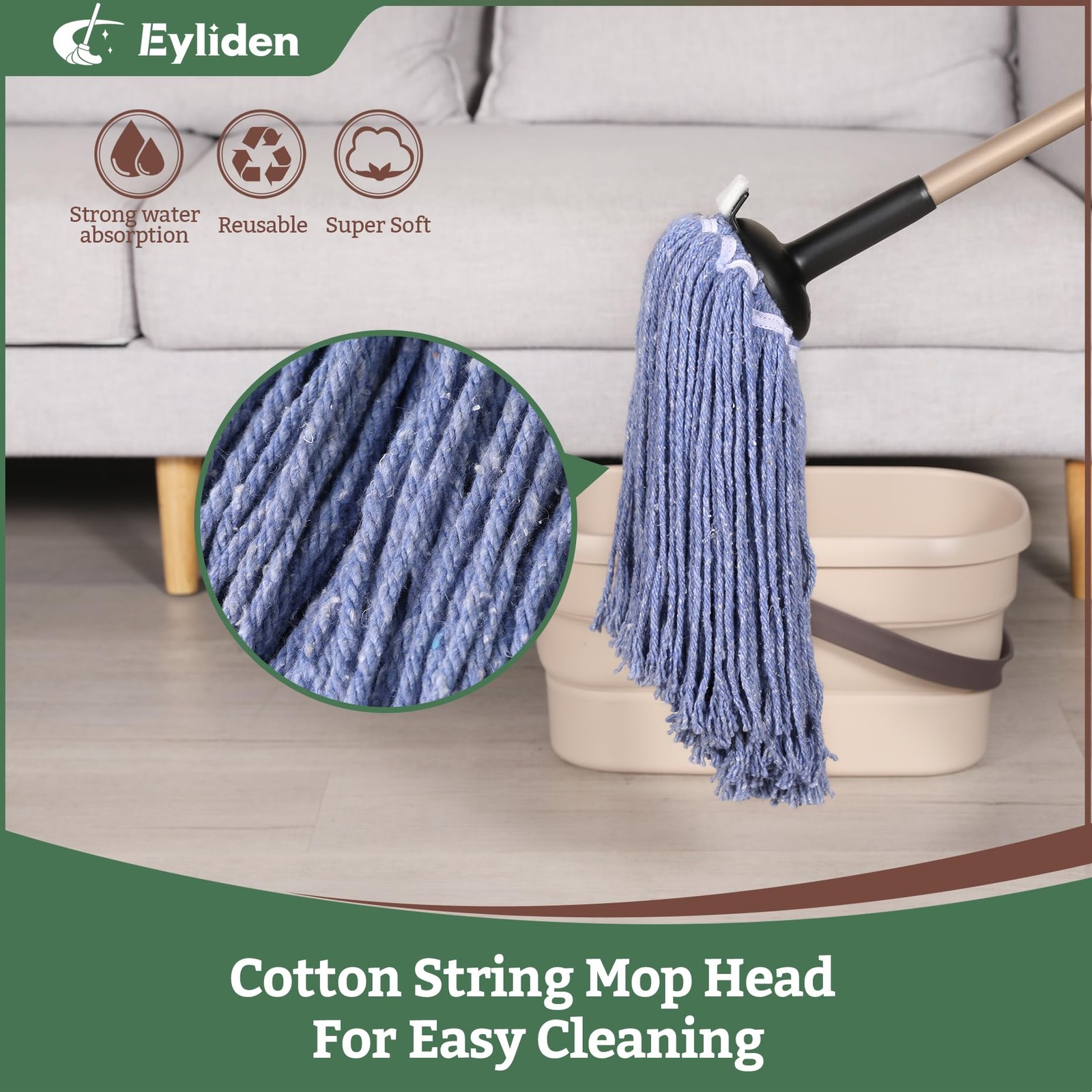 Eyliden Mop for Home & Commercial, Kitchen, Garage, Office Floor Cleaning