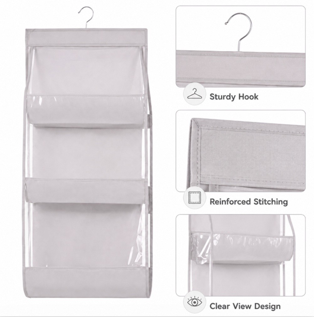 Hanging Handbag Organizer for Wardrobe – 6 Pocket Shelf Bag Storage Holder
