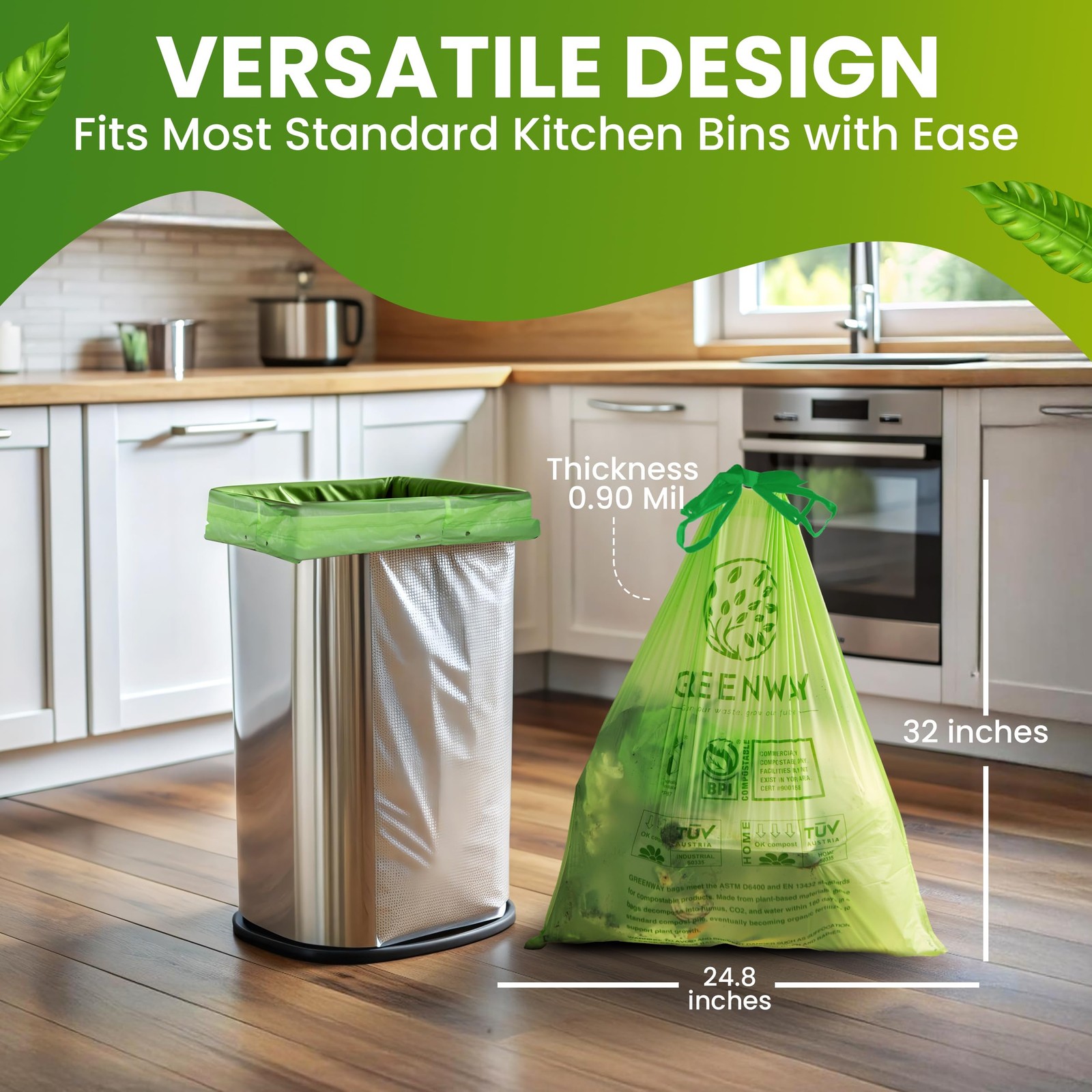 13 Gallon Compostable Drawstring Trash Bags – Extra Thick 1.0 Mil – 50 Count …