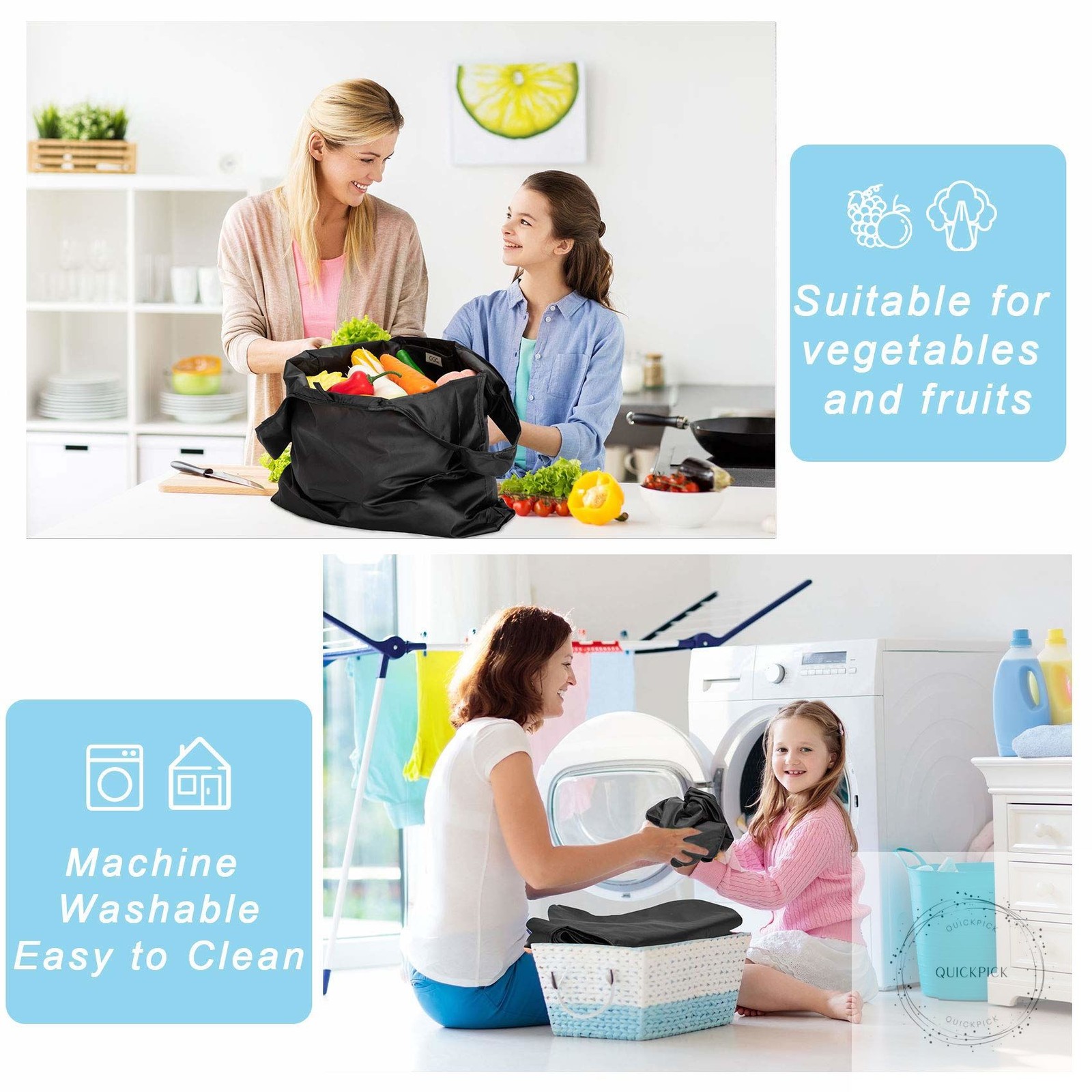 Large Reusable Bags Shopping Washable Foldable 6 Pack Grocery Bags Heavy Duty