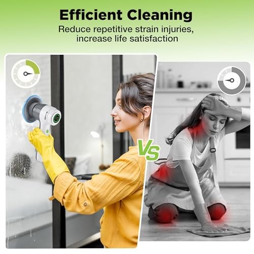 WORKPRO 8V ELECTRIC SPIN SCRUBBER 3SPEED 6 REPLACEABLE BRUSH HEADS – WHITE/GRAY