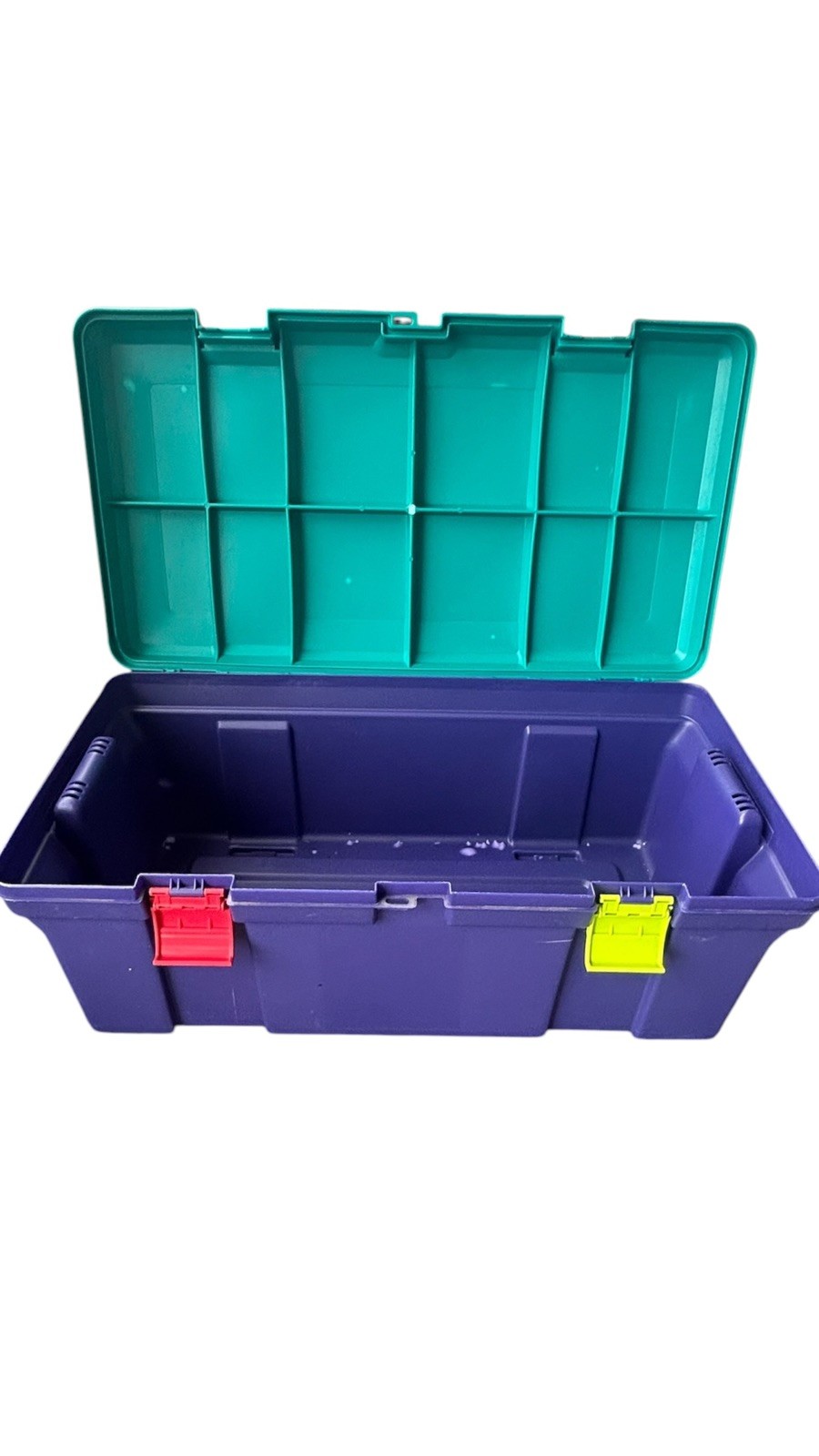 Vintage 1991 Rubbermaid Keepers Totelocker – Aqua Colorblock Storage Tote 2156 *