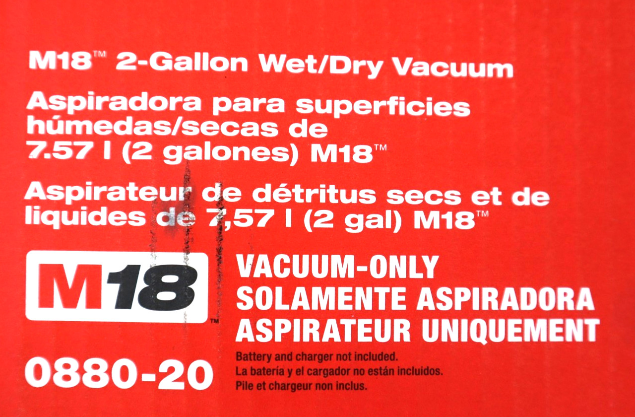 MILWAUKEE M18 2-GALLON WET / DRY VACUUM MODEL 0880-20 / NEW, FREE SHIPP.