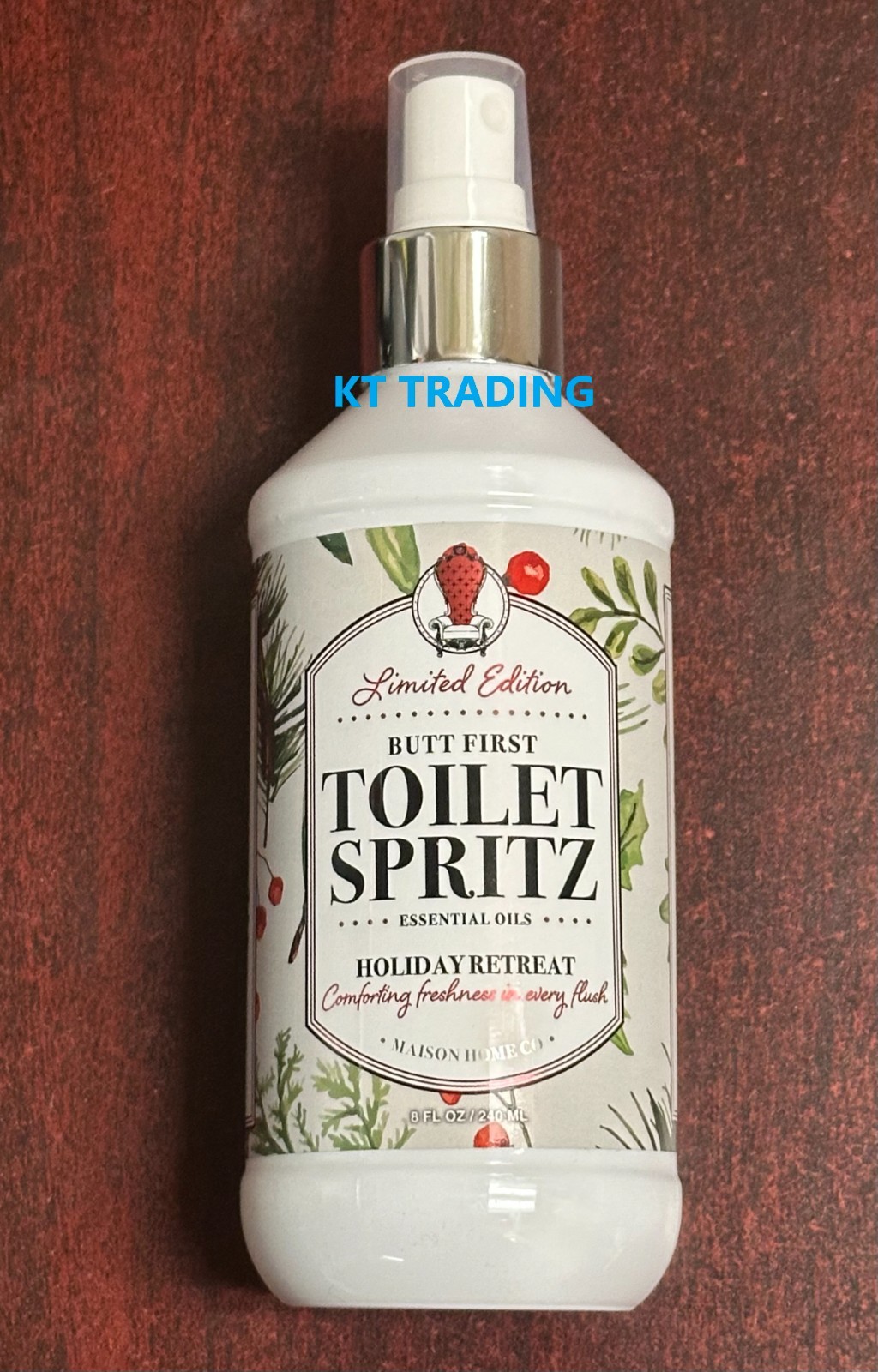 Maison Home Co. BUTT FIRST Odor Eliminator TOILET SPRITZ SPRAY ~ HOLIDAY RETREAT