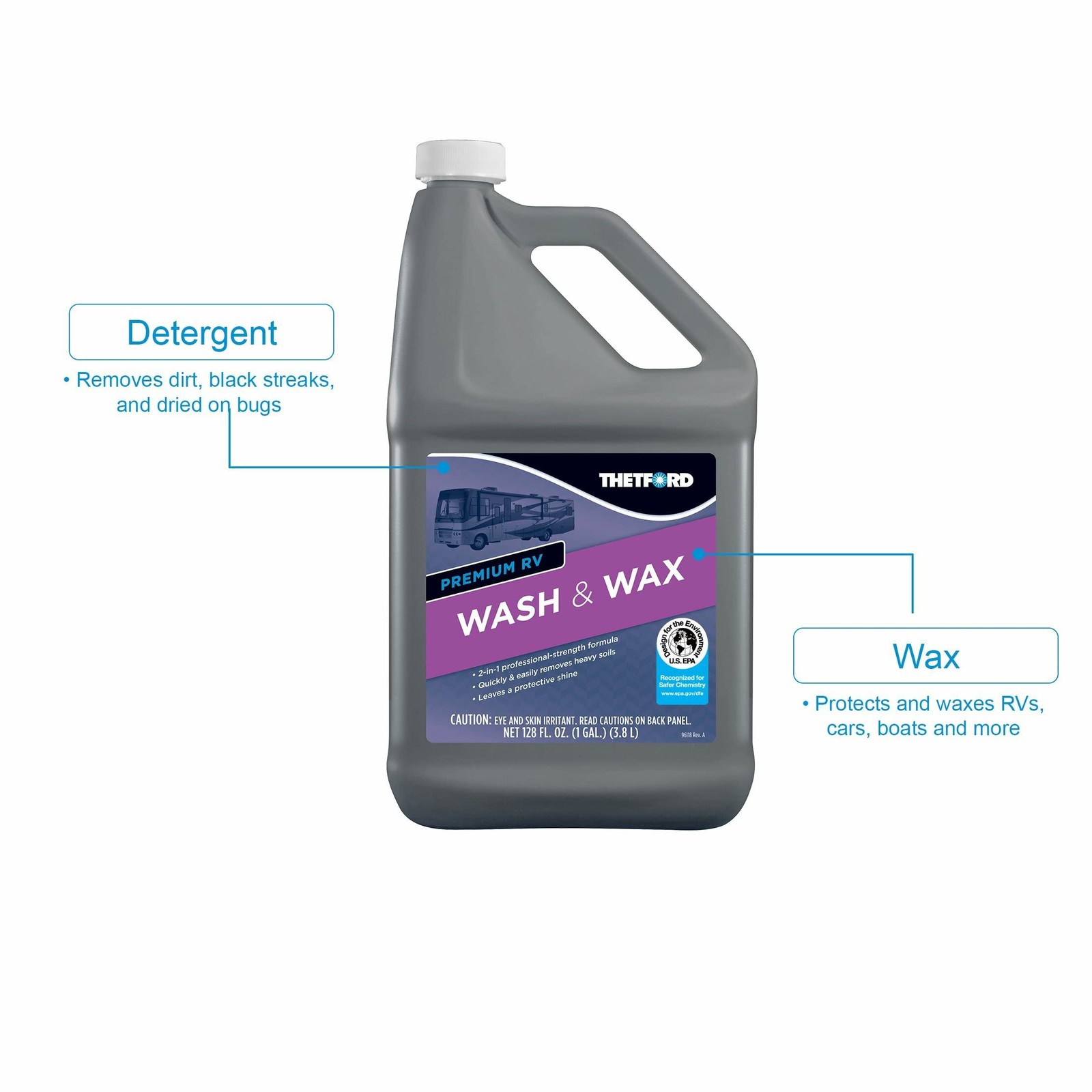Premium RV Wash and Wax 128oz 2 in 1 Cleans Protects Cars Boats RVs ATVs