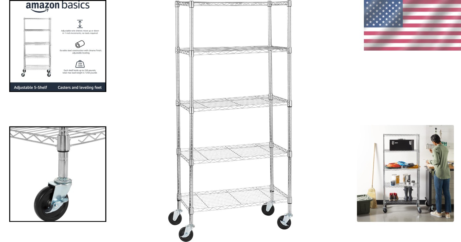 Durable 5-Shelf Heavy-Duty Shelving Unit with Easy-Glide Casters – 30″ L x 14″ W