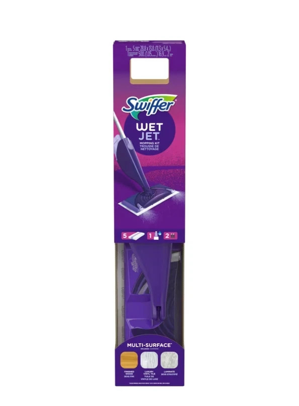 Swiffer Wet Jet with Refill, Unscented, 1 Handle + 1 Solution & 5 Pads + Battery