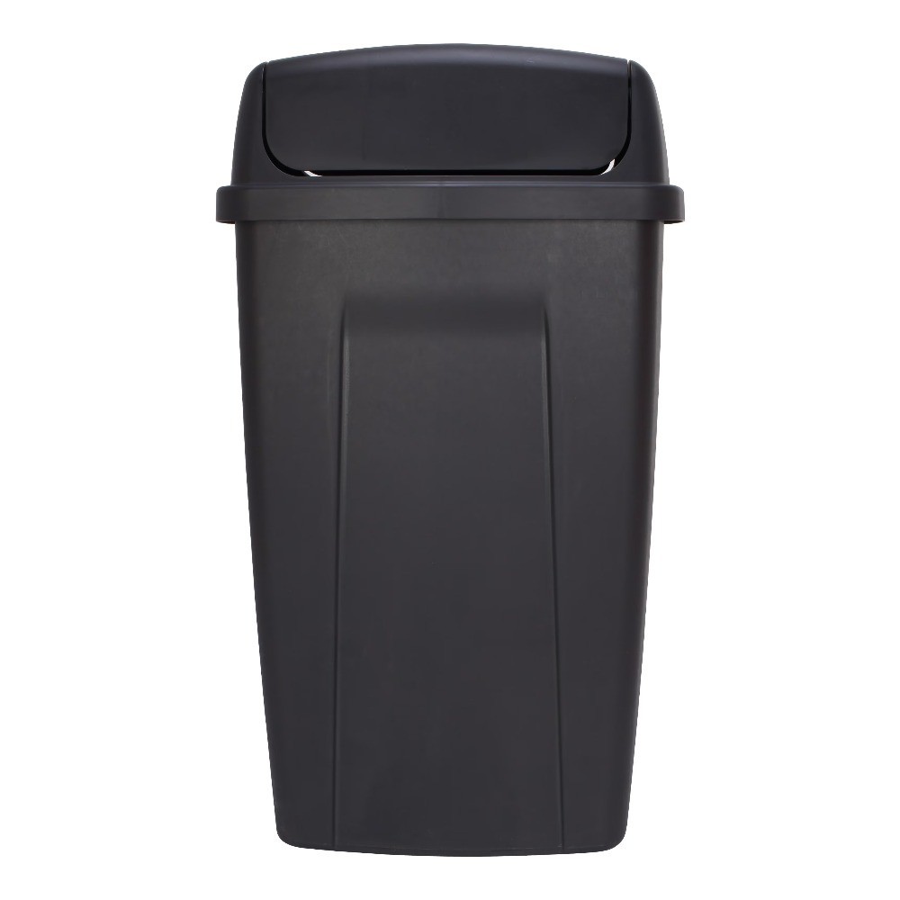 Kitchen Trash Can, 13 Gallon Plastic Garbage Bin with Swing Top Lid, Black