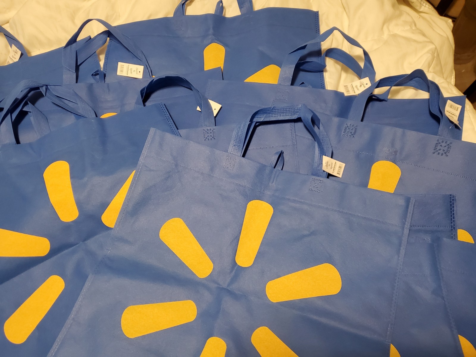 15 Lot New XLarge Walmart Reusable Shopping Bags Set Blue Crafts Tools 18″ X 17″