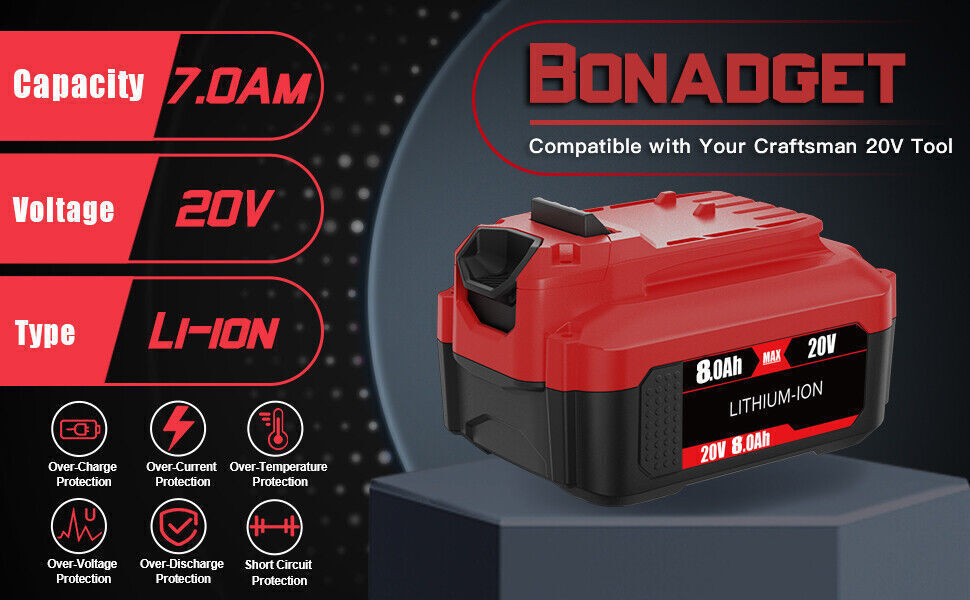 2PACK 8.0Ah 20V For Craftsman V20 Li-Ion Battery CMCB205 CMCB204 CMCB206 CMCB202