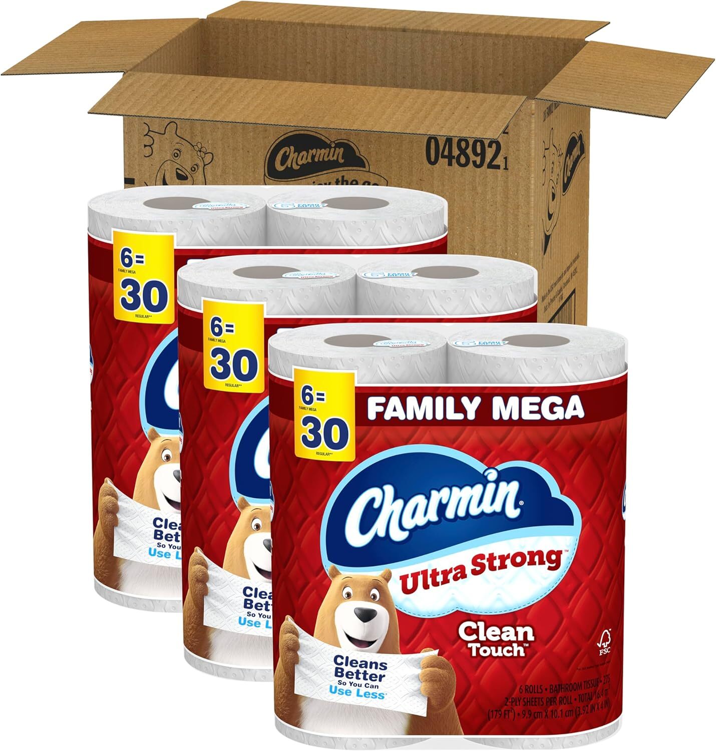 Charmin Ultra Strong Clean Touch Toilet Paper, 18 Family Mega Rolls 90 Regular