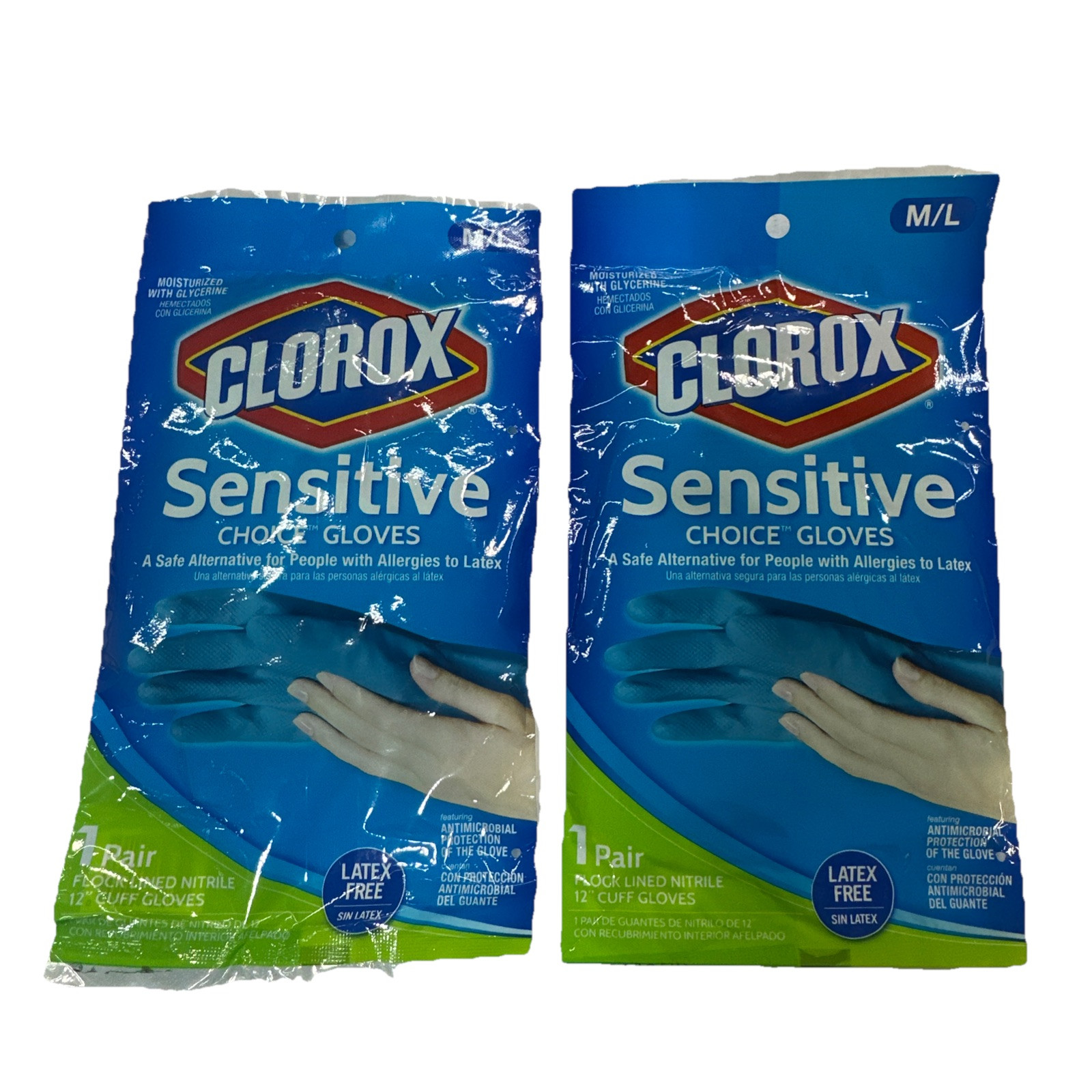 2 Packages Clorox Sensitive Choice Cleaning Gloves Latex Free M/L