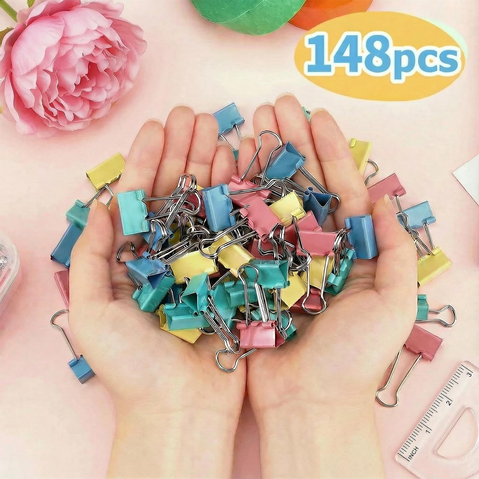 148Pcs Small Binder Clips Assorted Colored, 0.75 in/19mm, Colored