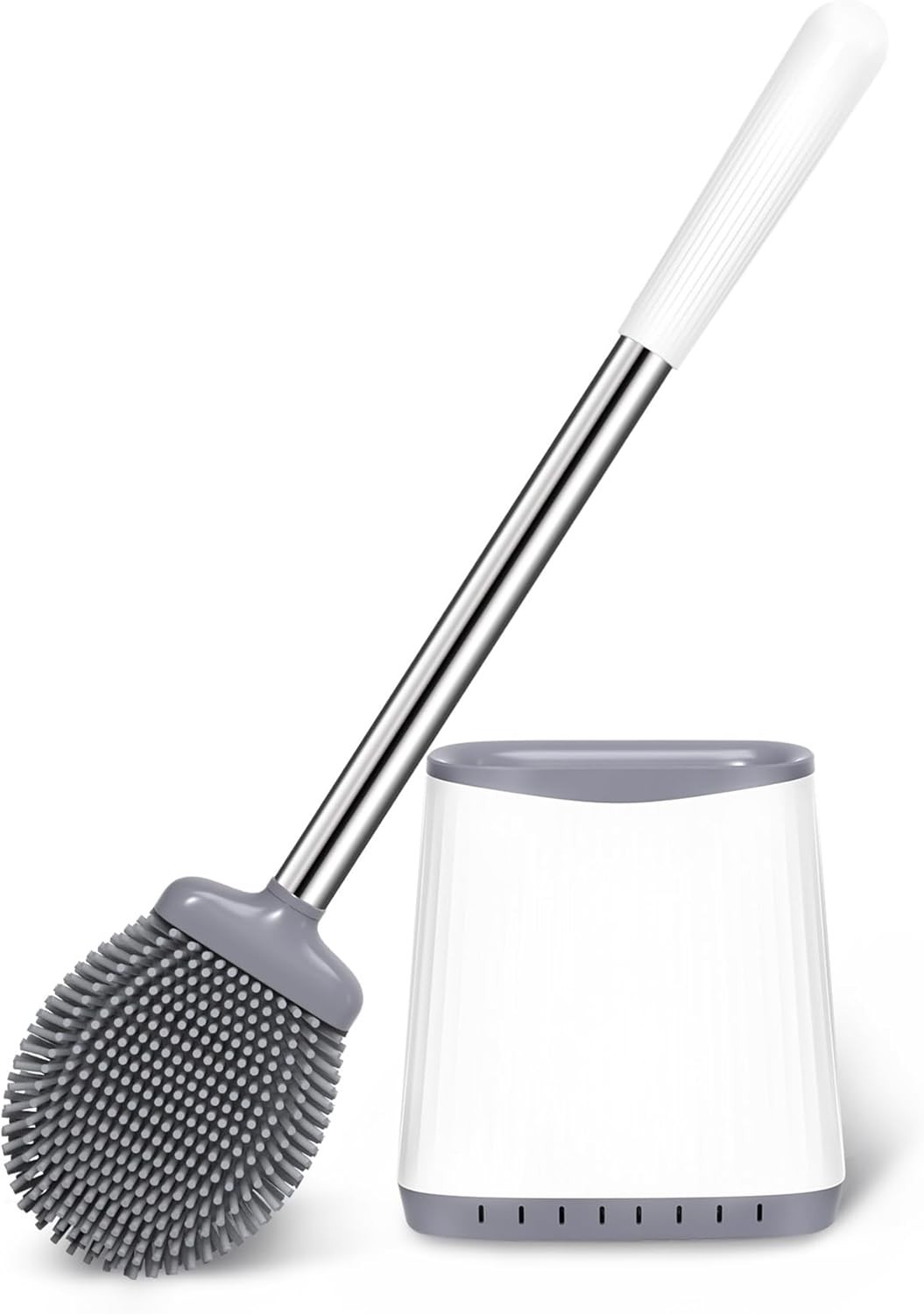 Toilet Brush, Silicone Toilet Brush and Holder Set, Flexible Toilet Bowl Brush