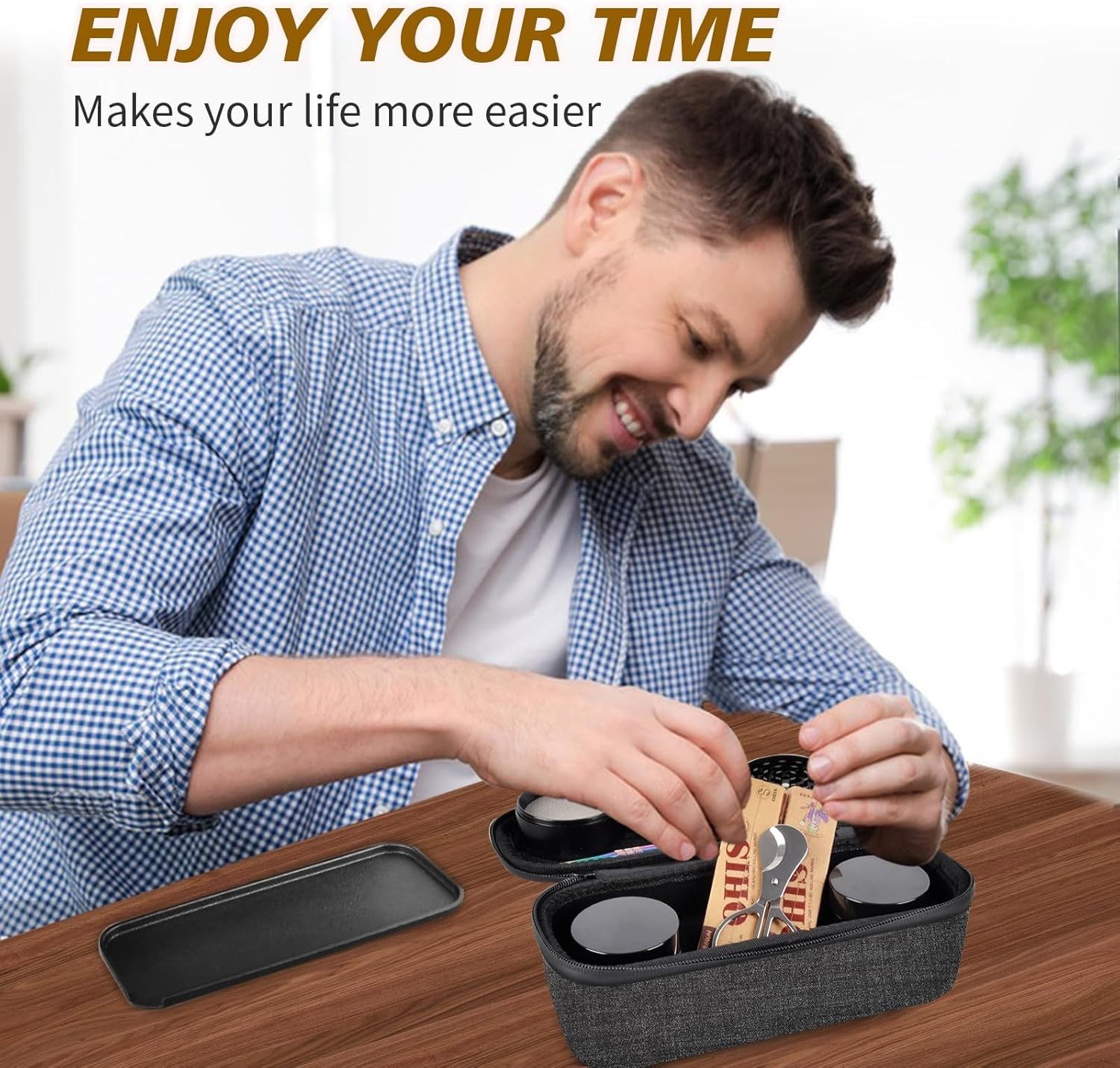 Heavy-Duty Waterproof Stash Box with Glass Jars and Grind Tray for Travel