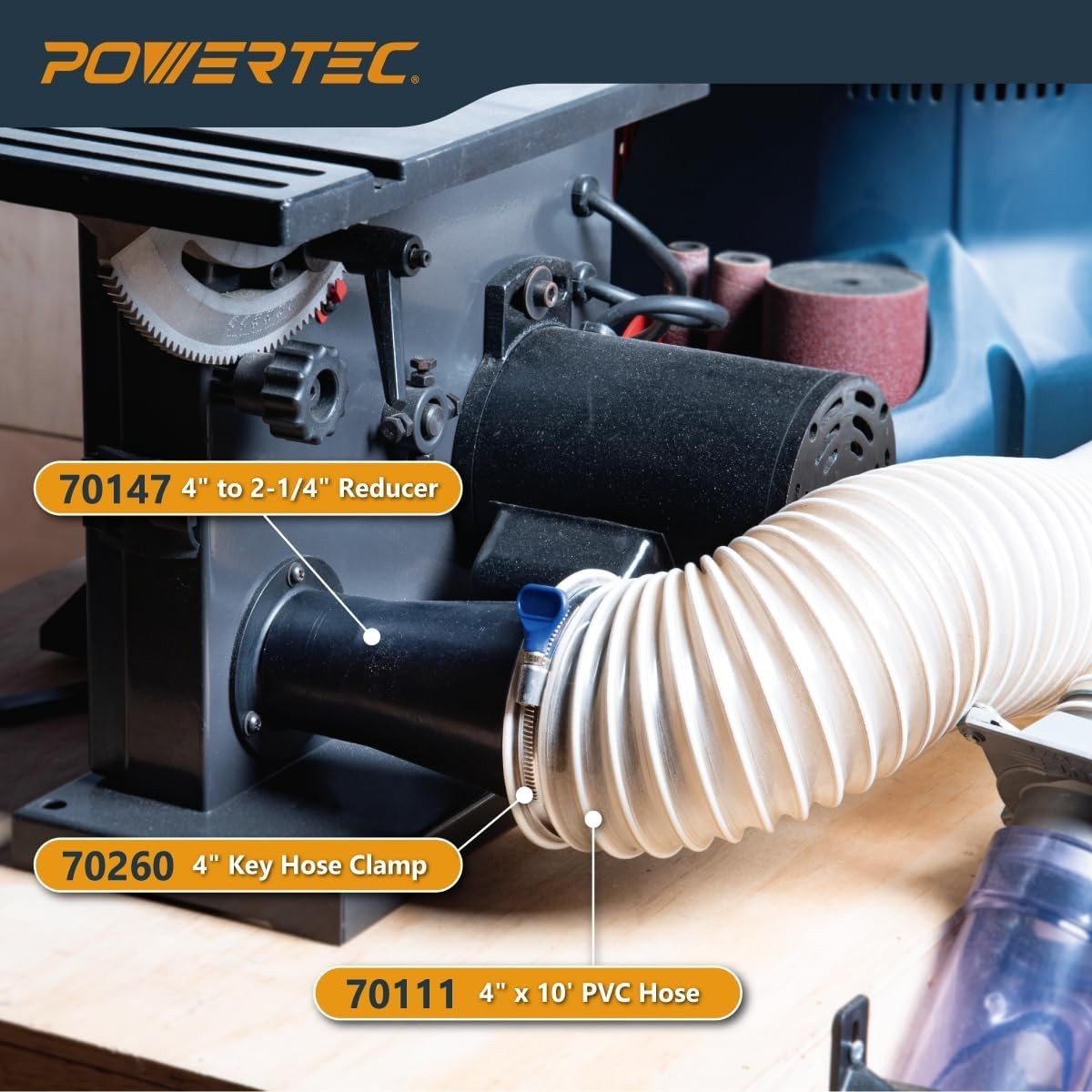 POWERTEC 70147 Tapered Adapter – 4″ to 2-1/4″ Dust Collection Hose Reducer