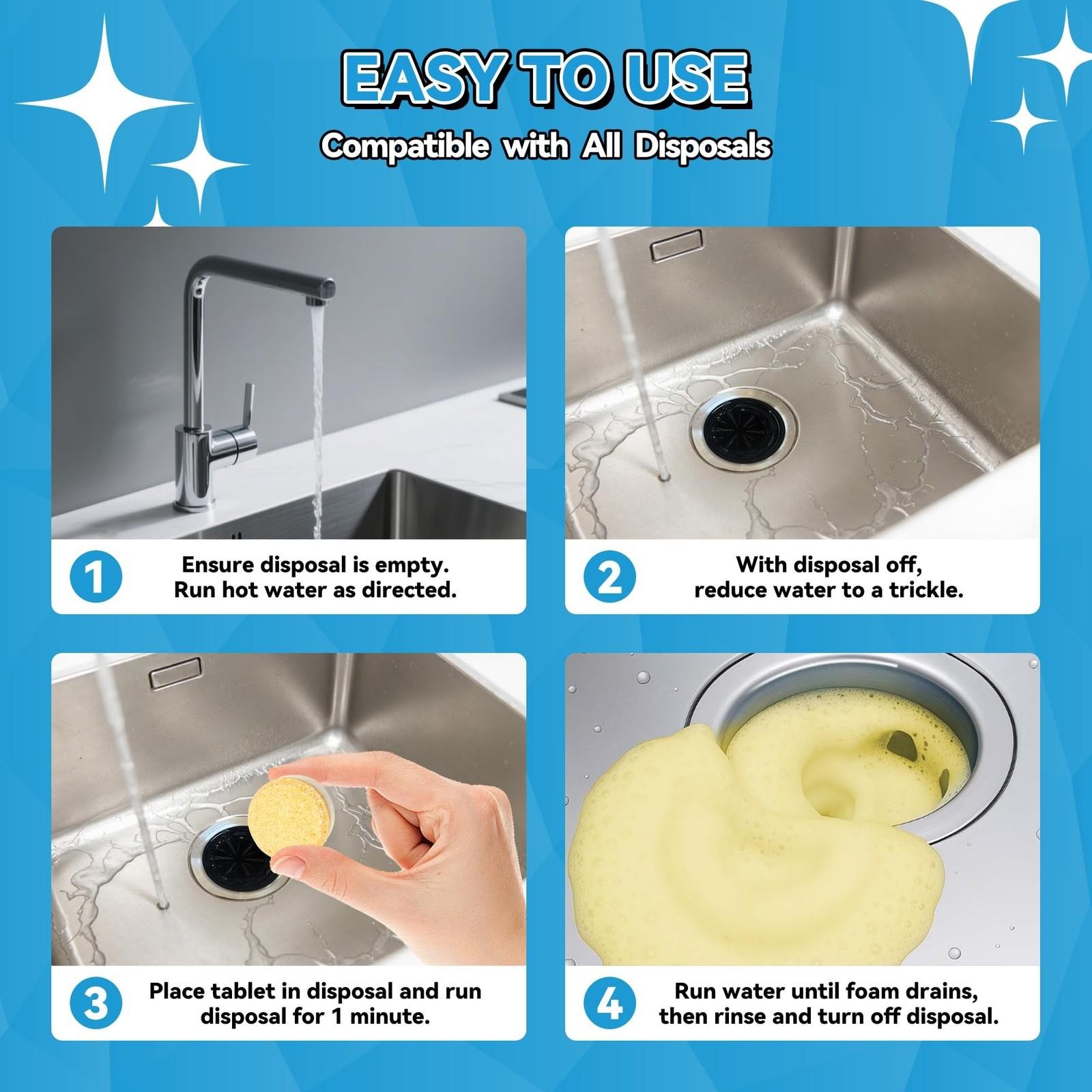 Garbage Disposal Cleaner Sink Drain Tablets 24 Packs for Kitchen Drains