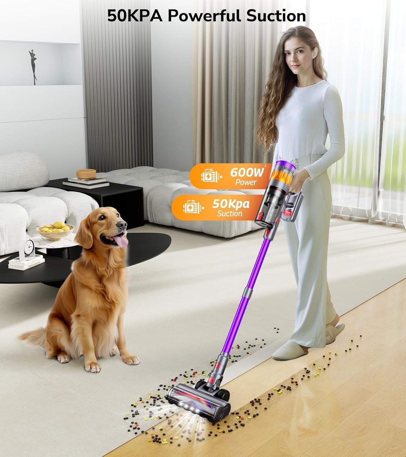 Feetis Cordless Stick Vacuum 600W Touch Screen Charging Dock Rechargeable