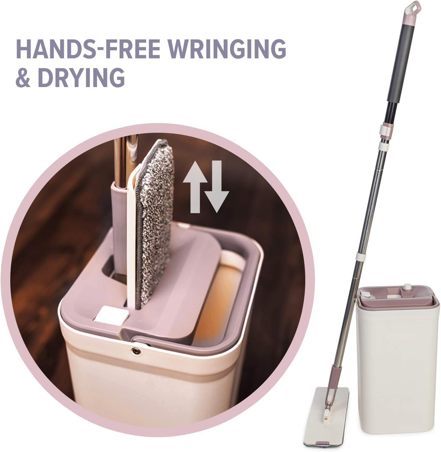Flat Mop and Bucket Set Self Wringing System 360 Spin Head 3 Microfiber Pads