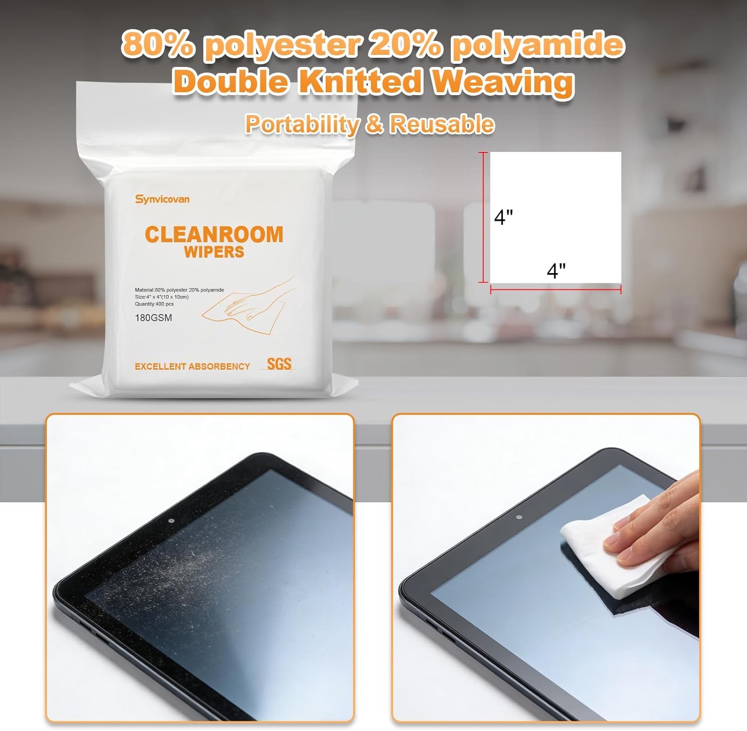 Microfiber Wipes 4″x4″(400 Pcs,Class 100 180GSM Superfine Lint Free Cloths